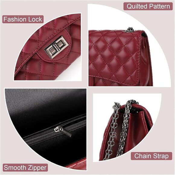 🆕  Women Red Strap Stylish Clutch Purse Quilted Ladies Chain Crossbody Bags - Picture 6 of 6